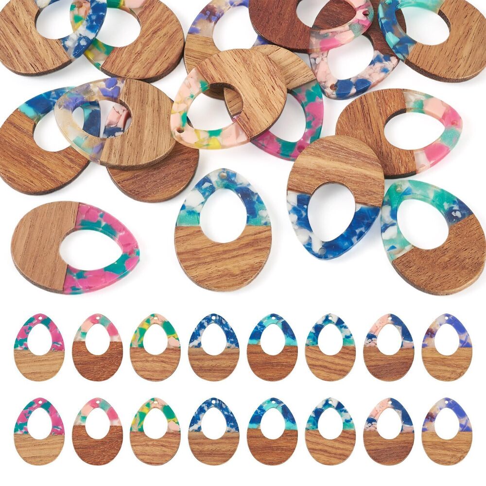 7031 8 Pairs/16Pcs Resin Wood Pendants Teardrop Wood Earring Dangle Charms